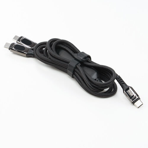 USB Type-C ケーブル（急速充電・PD100W・二股ケーブル・2-in-1・電力表示・ナイロンメッシュ・自動分配・2台同時充電・充電のみ・1.2m・ブラック）