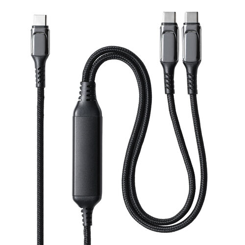 USB Type-C ケーブル（急速充電・PD100W・二股ケーブル・2-in-1・電力表示・ナイロンメッシュ・自動分配・2台同時充電・充電のみ・1.2m・ブラック）