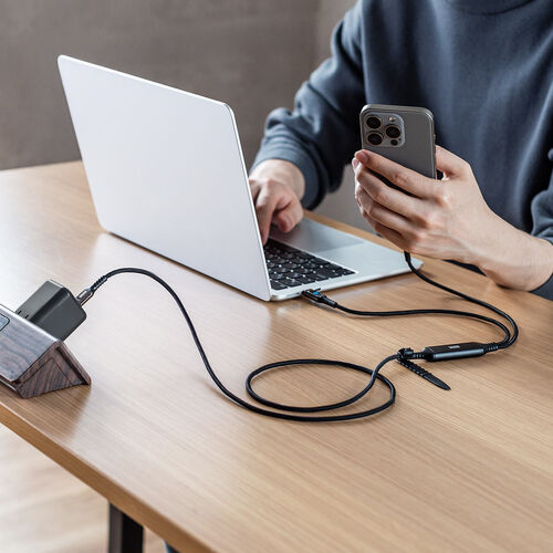 USB Type-C ケーブル（急速充電・PD100W・二股ケーブル・2-in-1・電力表示・ナイロンメッシュ・自動分配・2台同時充電・充電のみ・1.2m・ブラック）