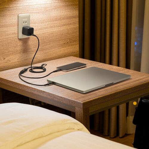 USB Type-C ケーブル（急速充電・PD100W・二股ケーブル・2-in-1・電力表示・ナイロンメッシュ・自動分配・2台同時充電・充電のみ・1.2m・ブラック）