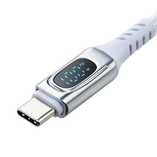 USB Type-C ケーブル（急速充電・PD100W・二股ケーブル・2-in-1・電力表示・ナイロンメッシュ・自動分配・2台同時充電・充電のみ・データブロック・1.2m・ホワイト）