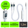 USB Type-C ケーブル（急速充電・PD100W・二股ケーブル・2-in-1・電力表示・ナイロンメッシュ・自動分配・2台同時充電・充電のみ・データブロック・1.2m・ホワイト）