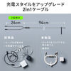 USB Type-C ケーブル（急速充電・PD100W・二股ケーブル・2-in-1・電力表示・ナイロンメッシュ・自動分配・2台同時充電・充電のみ・データブロック・1.2m・ホワイト）