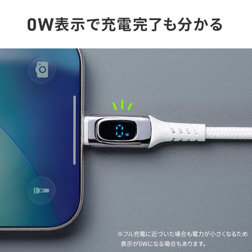 USB Type-C ケーブル（急速充電・PD100W・二股ケーブル・2-in-1・電力表示・ナイロンメッシュ・自動分配・2台同時充電・充電のみ・データブロック・1.2m・ホワイト）