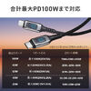 USB Type-C ケーブル（急速充電・PD100W・二股ケーブル・2-in-1・電力表示・ナイロンメッシュ・自動分配・2台同時充電・充電のみ・データブロック・1.2m・ホワイト）