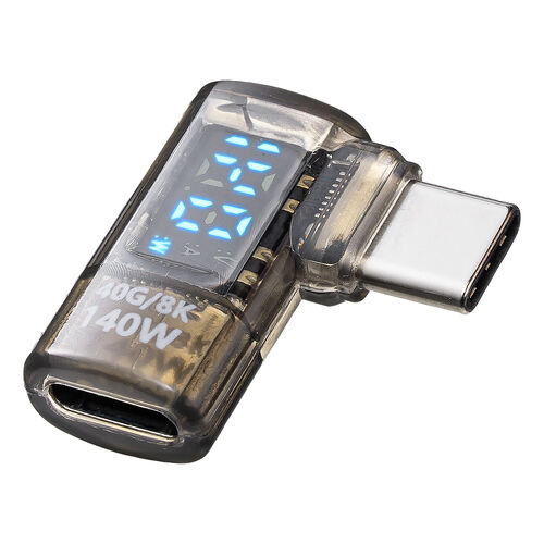 USB-C 変換アダプタ（L字・電力表示機能・USB 40Gbps・PD 140W・映像出力・8K・60Hz・L型・方向変換・Type-C・クリアカラー・スケルトンデザイン）