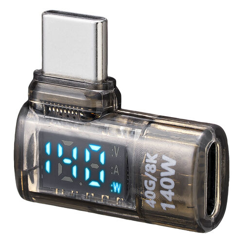 USB-C 変換アダプタ（L字・電力表示機能・USB 40Gbps・PD 140W・映像出力・8K・60Hz・L型・方向変換・Type-C・クリアカラー・スケルトンデザイン）