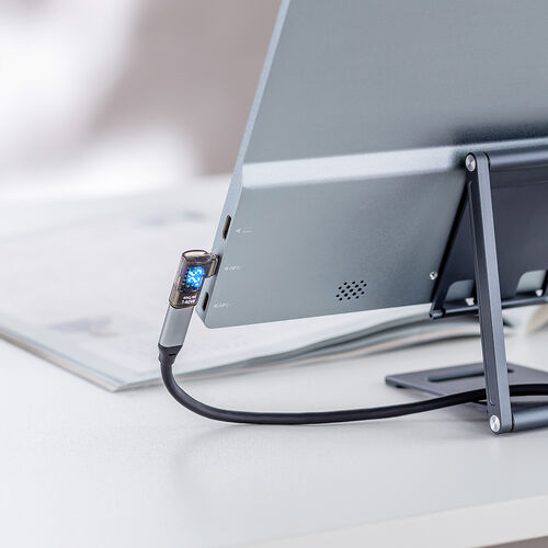 USB-C 変換アダプタ（L字・電力表示機能・USB 40Gbps・PD 140W・映像出力・8K・60Hz・L型・方向変換・Type-C・クリアカラー・スケルトンデザイン）