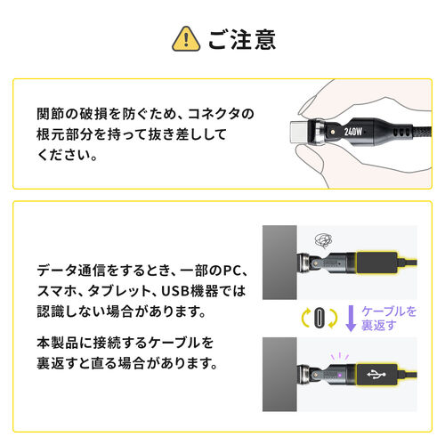 USB-C 変換アダプタケーブル（540°回転・PD240W・上下左右・全方向対応・L字・L型・コネクタ・USB2.0・急速充電・Type-C・方向変換・ガンメタリック）