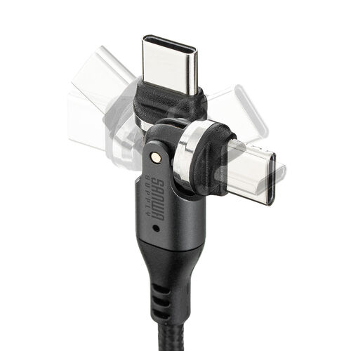 USB A to C 変換アダプタケーブル（540°回転・上下左右・全方向対応・L字/L型コネクタ・USB2.0 Type-Cオス-USB Aメス・方向変換・ガンメタリック）