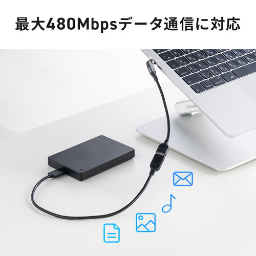 USB A to C 変換アダプタケーブル（540°回転・上下左右・全方向対応・L字/L型コネクタ・USB2.0 Type-Cオス-USB Aメス・方向変換・ガンメタリック）
