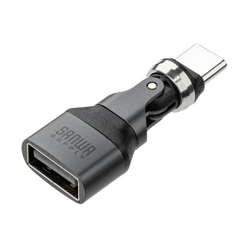 USB A to C 変換アダプタ(540°回転・上下左右・全方向対応・ L字・L型コネクタ・USB2.0・Type-Cオス-USB Aメス・方向変換・ブラック）