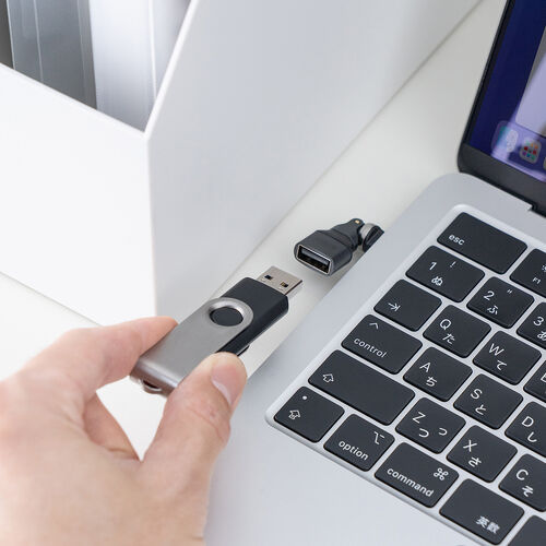 USB A to C 変換アダプタ(540°回転・上下左右・全方向対応・ L字・L型コネクタ・USB2.0・Type-Cオス-USB Aメス・方向変換・ブラック）