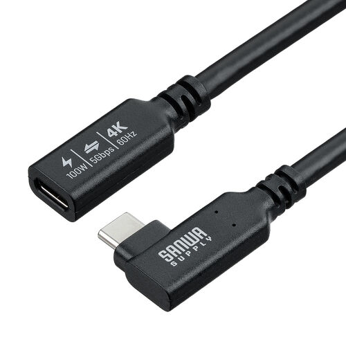 USB Type-C 延長ケーブル （L字コネクタ・PD100W・映像出力・4K60Hz・Altモード・USB5Gbps・高速通信・3重シールド構造・1m）
