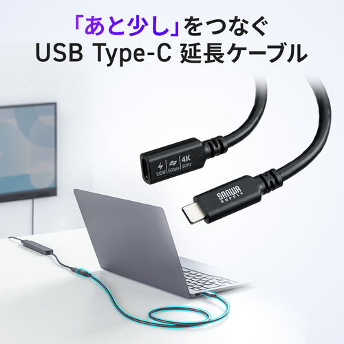 USB Type-C 延長ケーブル（PD100W・映像出力・4K60Hz・Altモード・USB5Gbps・高速通信・3重シールド構造・1m）