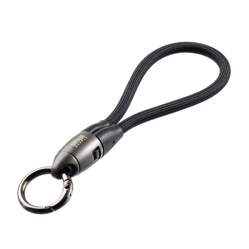 USBケーブル（USB Type-C・ストラップ・急速充電・PD240W対応・ハンドストラップ・22cm・データ通信・丸形メッシュ・ブラック）