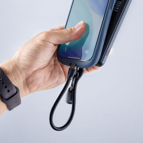 USBケーブル（USB Type-C・ストラップ・急速充電・PD240W対応・ハンドストラップ・22cm・データ通信・丸形メッシュ・ブラック）