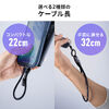 USBケーブル（USB Type-C・ストラップ・急速充電・PD240W対応・ハンドストラップ・22cm・データ通信・丸形メッシュ・ブラック）