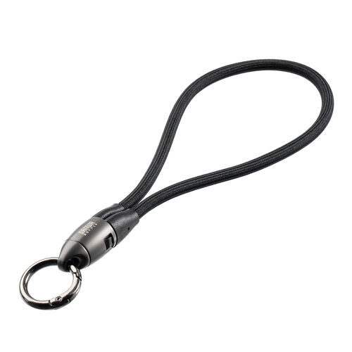 USBケーブル （USB Type-C・ストラップ・急速充電・PD240W対応・リストストラップ・32cm・手首に通せる・ハンドストラップ・データ通信・丸形メッシュ・ブラック）