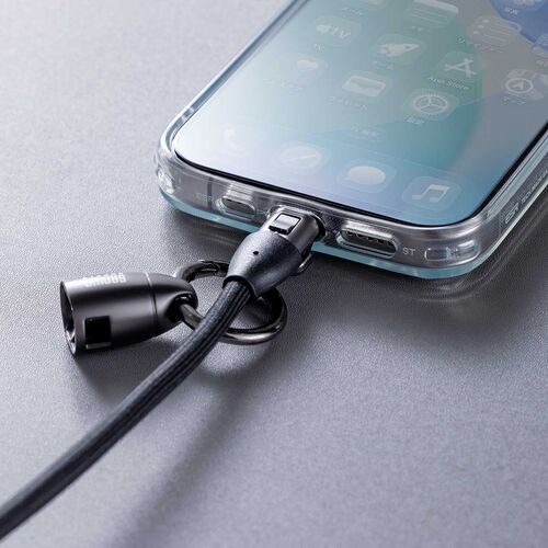USBケーブル （USB Type-C・ストラップ・急速充電・PD240W対応・リストストラップ・32cm・手首に通せる・ハンドストラップ・データ通信・丸形メッシュ・ブラック）