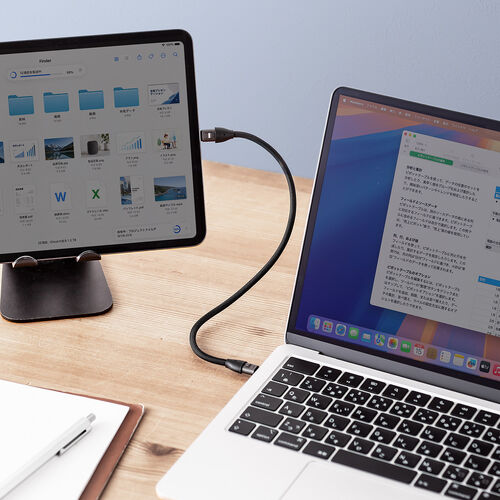 USBケーブル （USB Type-C・ストラップ・急速充電・PD240W対応・リストストラップ・32cm・手首に通せる・ハンドストラップ・データ通信・丸形メッシュ・ブラック）