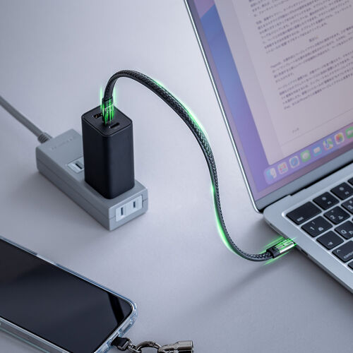 USBケーブル（USB Type-C・ストラップ・急速充電・PD240W対応・リストストラップ・PUレザー・手首に通せる・ハンドストラップ・約32cm・スマホ・PC充電・ブラック）