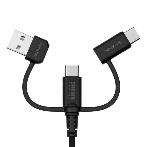 USBケーブル（USB-C・USB-A・データブロッカー・データ通信遮断・データ抜き取り対策・PD60W・USB2.0・シリコンケーブル・1m・ブラック）