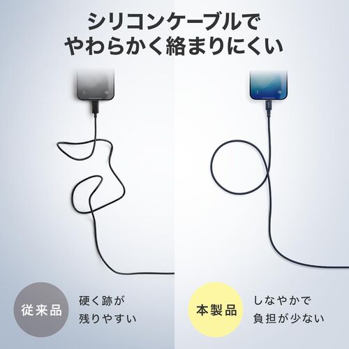 USBケーブル（USB-C・USB-A・データブロッカー・データ通信遮断・データ抜き取り対策・PD60W・USB2.0・シリコンケーブル・1m・ブラック）