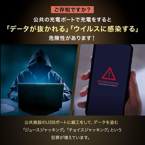 USBケーブル（USB-C・USB-A・データブロッカー・データ通信遮断・データ抜き取り対策・PD60W・USB2.0・シリコンケーブル・1m・ ホワイト）