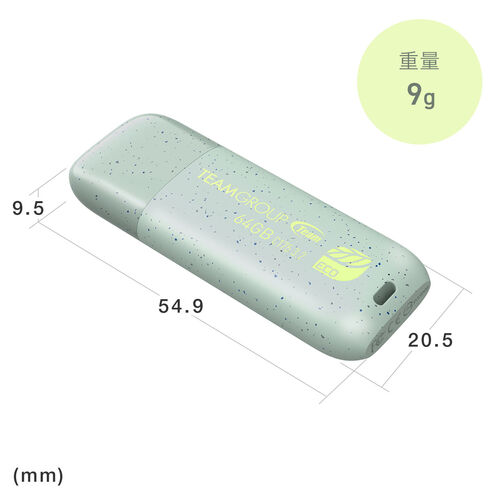 USBメモリ（128GB・エコ・再生プラスチック・USB 3.2・Gen1・キャップ式・RoHS・環境保護認証・SDGs・C175・ECO・Team製）