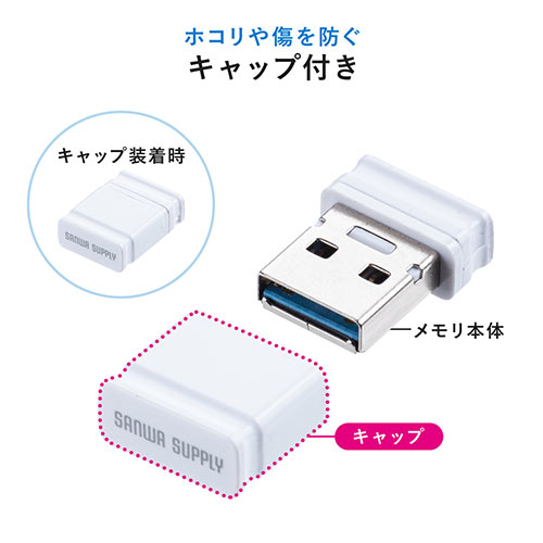 USBメモリ（超小型・キャップ式・8GB・USB3.2 Gen1・ホワイト