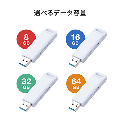 USBメモリ（高速データ転送・スライド式・16GB・USB3.2 Gen1・ホワイト・ストラップつき）