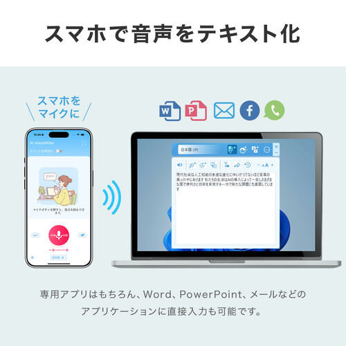AIボイスライター（AIアプリ・USBドングル・音声入力・文字起こし・AI校正・要約・多言語チャット・生成AIチャット・USB A接続）