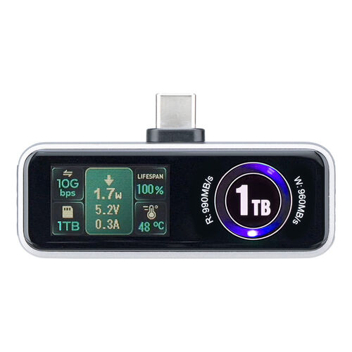 外付けSSD（1TB・冷却ファン内蔵・液晶画面付き・タイプC・USB3.2Gen2・コンパクト・ポータブル・PD充電対応・バックアップ・超小型・読込990MB/s・書込960MB/s）