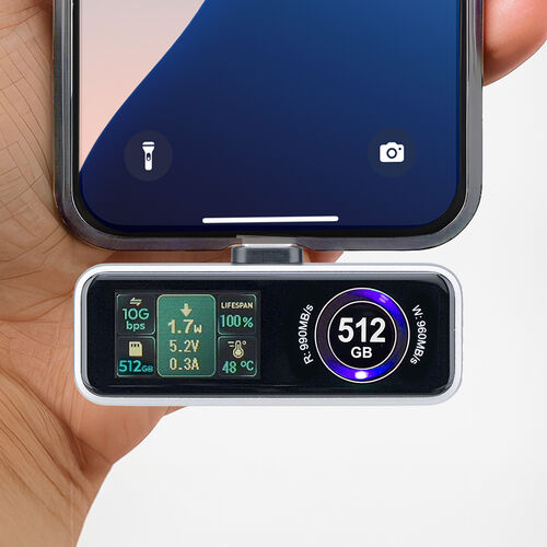 外付けSSD（512GB・冷却ファン内蔵・液晶画面付き・USB-C・USB3.2Gen2・コンパクト・ポータブル・PD充電対応・バックアップ・超小型・読込990MB/s・書込960MB/s）