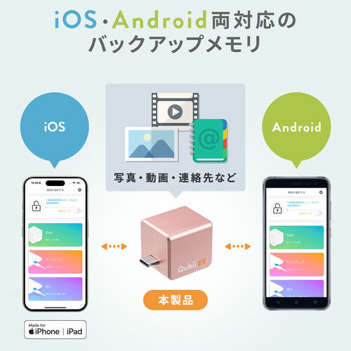 Qubii （EX・タイプC・512GB・メモリ内蔵・PD60W・高速充電 ・Android・自動バックアップ・パソコン不要・iPad・iPhone15・ブルー）IPLBC512GP
