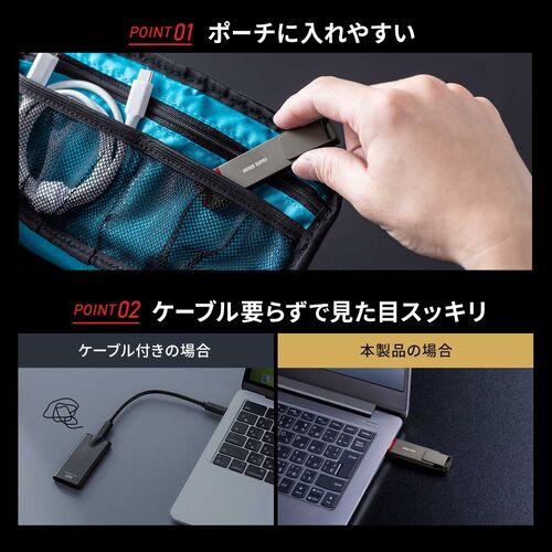 外付けSSD（1TB・容量・PS5・テレビ録画・USB・Type-C・コンパクト・ポータブル・スティック・超小型・アルミ筐体・ガンメタリック）USSC1TB