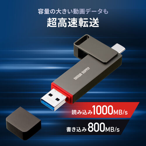 外付けSSD（256GB・容量・PS5・テレビ録画・USB・Type-C・コンパクト・ポータブル・スティック・超小型・アルミ筐体・USB-C・ガンメタリック）USSC256GB