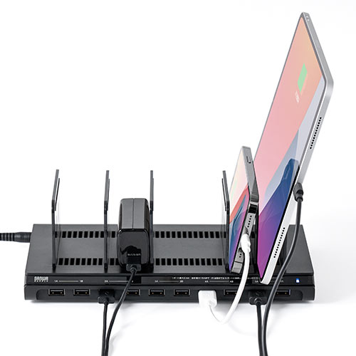 USB充電ステーション（充電スタンド・収納充電・最大15A/75W・10ポート搭載・10台同時充電・スマホ・タブレット対応）