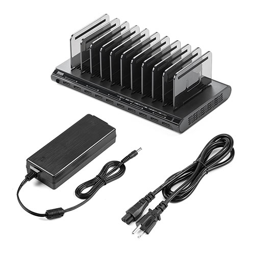 USB充電ステーション（充電スタンド・収納充電・最大15A/75W・10ポート搭載・10台同時充電・スマホ・タブレット対応）