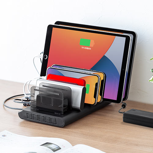 USB充電ステーション（充電スタンド・収納充電・最大15A/75W・10ポート搭載・10台同時充電・スマホ・タブレット対応）