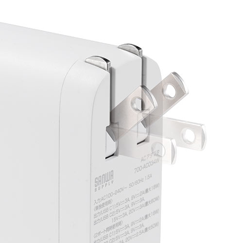 USB-C PD充電器（60W Type-C2ポート 窒化ガリウム採用  PSE適合品 折りたたみ式プラグ搭載 ホワイト）