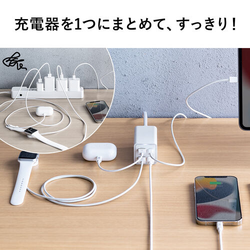 Type-C PD 充電器（4ポート・65W・急速充電器・GaN窒素ガリウム採用・PSE認証・USB-C/USB-A機器対応・iPhone・Android・iPad・MacBook）