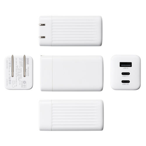 USB充電器（PD65W・USB A ＆ Type-C・3ポート搭載・急速充電・GaN窒化ガリウム・折りたたみ式プラグ）