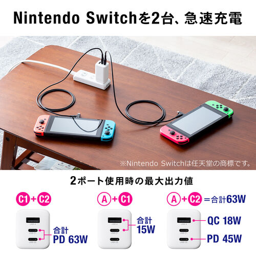 USB充電器（PD65W・USB A ＆ Type-C・3ポート搭載・急速充電・GaN窒化ガリウム・折りたたみ式プラグ）