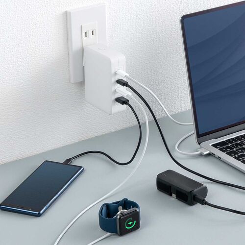 USB充電器（PD 合計最大145W・4ポート・1ポート最大140W・Type-C×3・USB-A×1・GaN採用・折りたたみ式プラグ・急速充電・ノートパソコン・複数ポート・PSE適合商品・ホワイト）