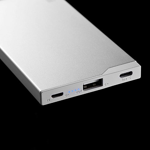 モバイルバッテリー 5000mAh（USB Type Cポート搭載・薄型・アルミ・シルバー・PSE適合品）