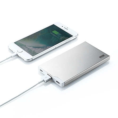 【アウトレット･訳あり・セール】モバイルバッテリー 5000mAh（USB Type Cポート搭載・薄型・アルミ・シルバー）