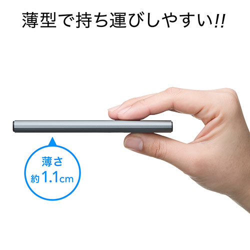 モバイルバッテリー（iPhone・Android対応・薄型・5000mAh・Lightning/microUSB/Type C対応・PSE適合品）