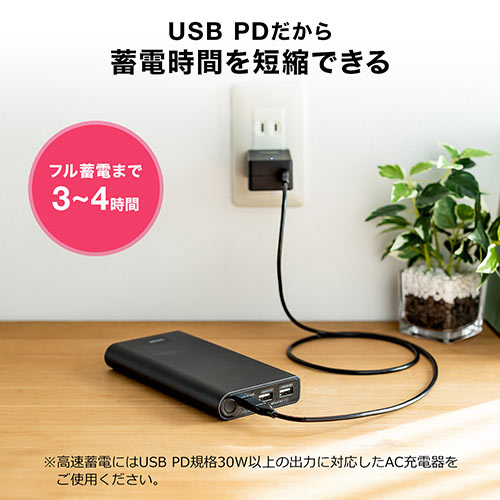 モバイルバッテリー(大容量・PD30W対応・PSE適合・Type Cケーブル付・20100mAh）